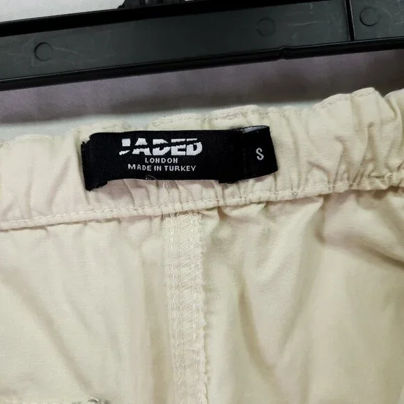 Jaded London Ecru Parachute Cargo Pants Size Small Baggie 30" Elastic Waist - Picture 8 of 15